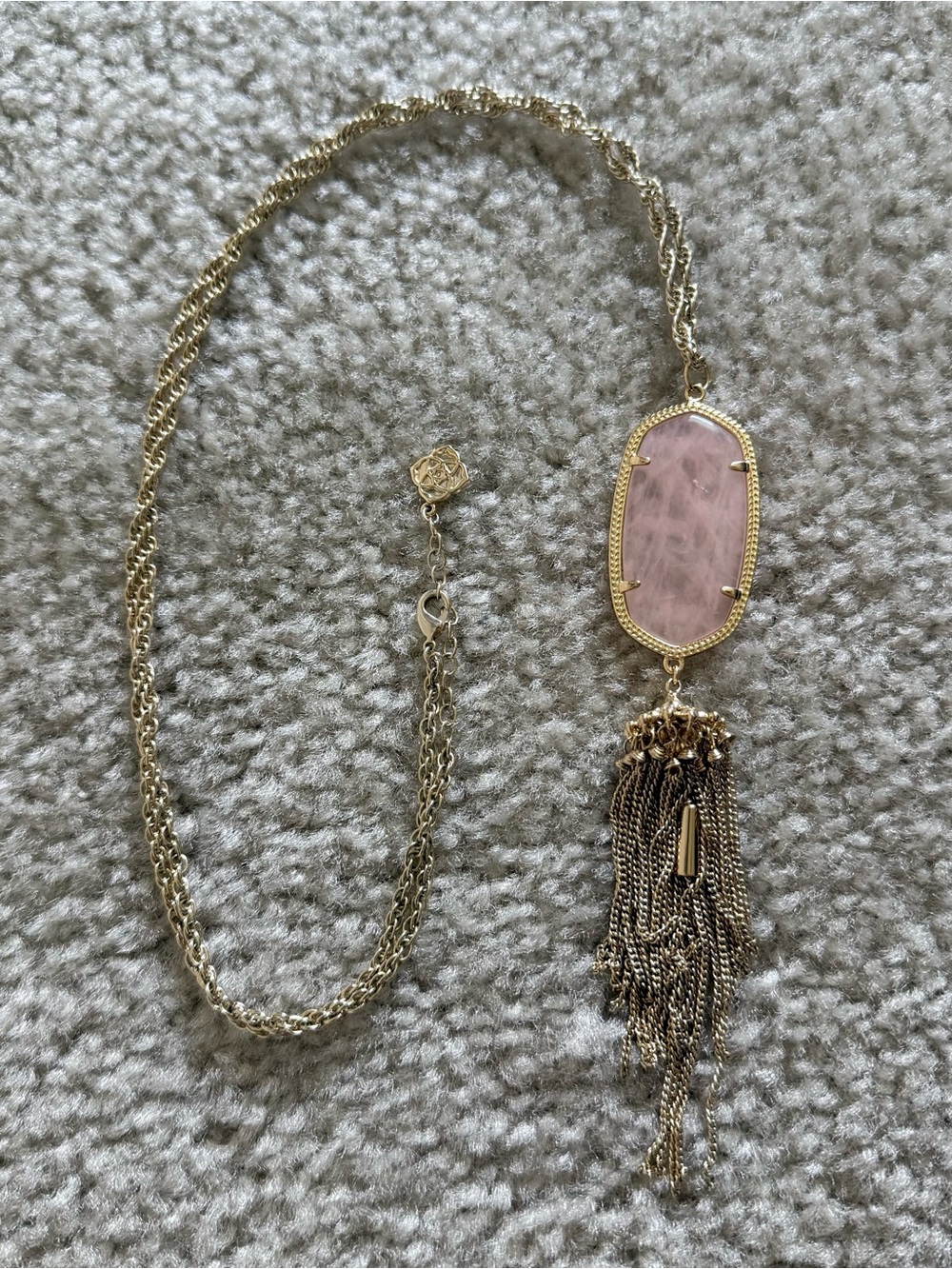 Kendra Scott Rayne long tassel necklace light pink and yellow gold